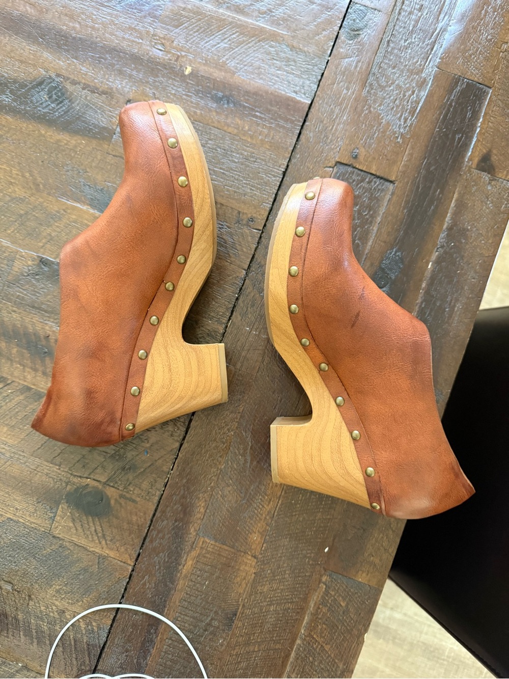 Kork-Ease Tan Leather Studded Clog Heels
